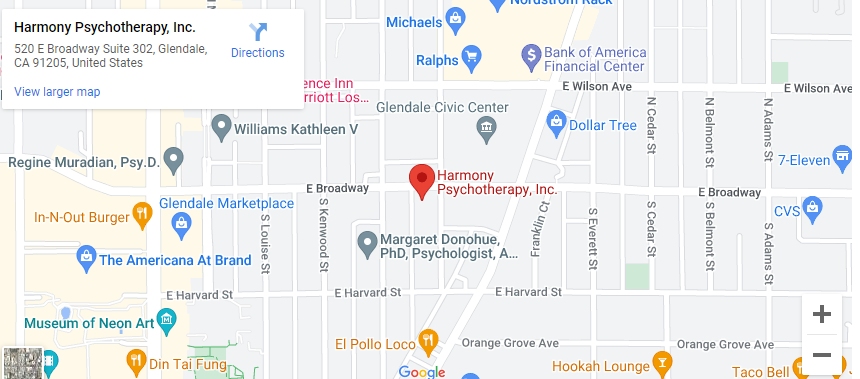 A map of the location of harmony psychotherapy, inc.