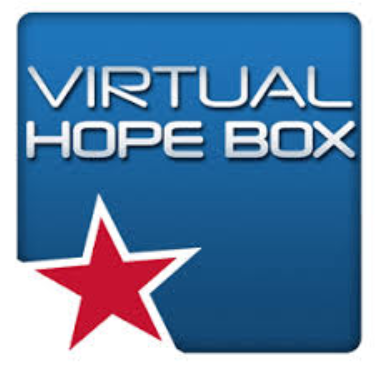 A blue box with the words virtual hope box underneath it.